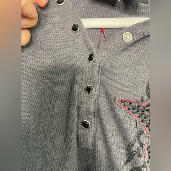 Vintage Harley Davison Y2K Fitted grunge Hooded Henley Top Sz M Gem Stone Snap - Picture 3 of 6